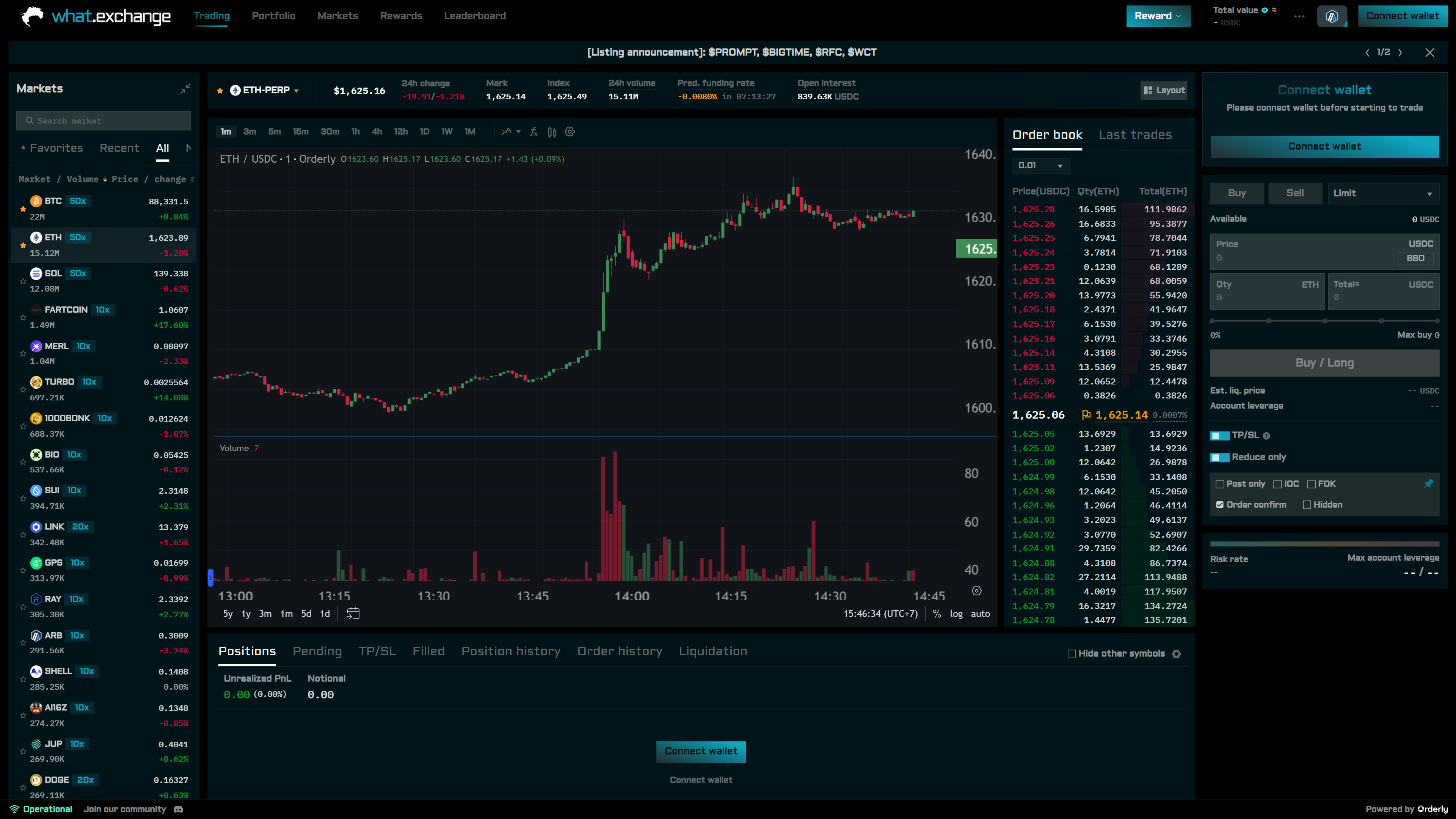 Trading interface preview